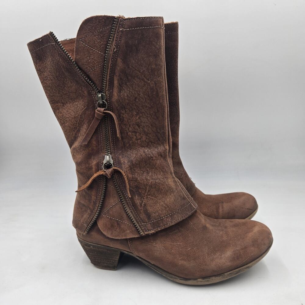 Matisse Brown Mid-Calf Boots Swell Heel Brown Leather Side Zippers Spats 6.5 M